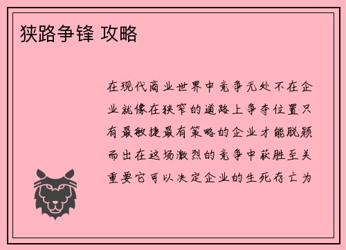 狭路争锋 攻略