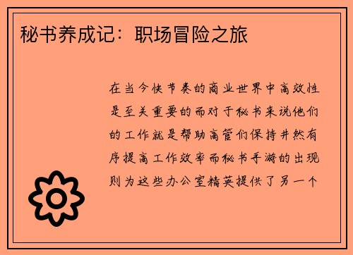 秘书养成记：职场冒险之旅